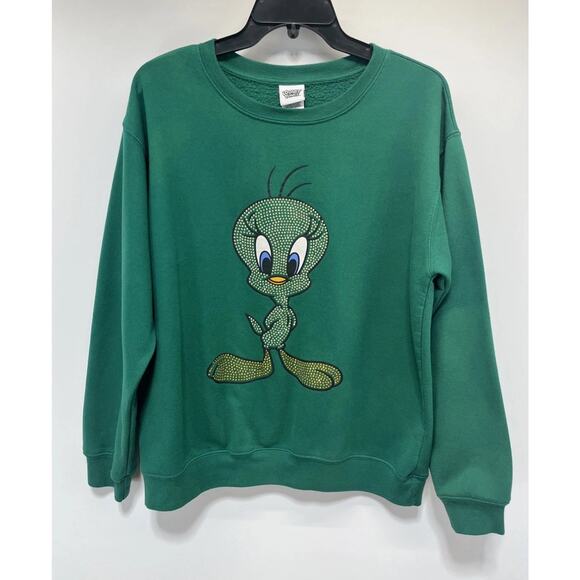 Looney Tunes Tweety Fleece Sweatshirt Women’s Green W/ Rhinestone Pullover Sz XL - Picture 1 of 6